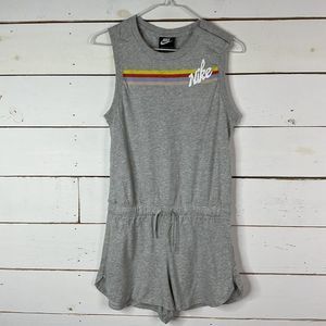 New Nike Sportwear Cotton Striped Romper Grey Women's XS